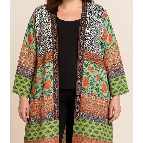 Soft Surroundings Womens 3X Longline Cardigan Kimono Duster Open Front Kimono EC - Picture 3 of 8